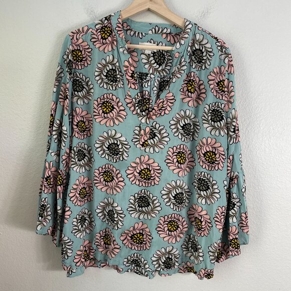 Loft Outlet Womens XL Floral V Neck Blouse Blue Multicolor Shirt Top - Picture 6 of 10